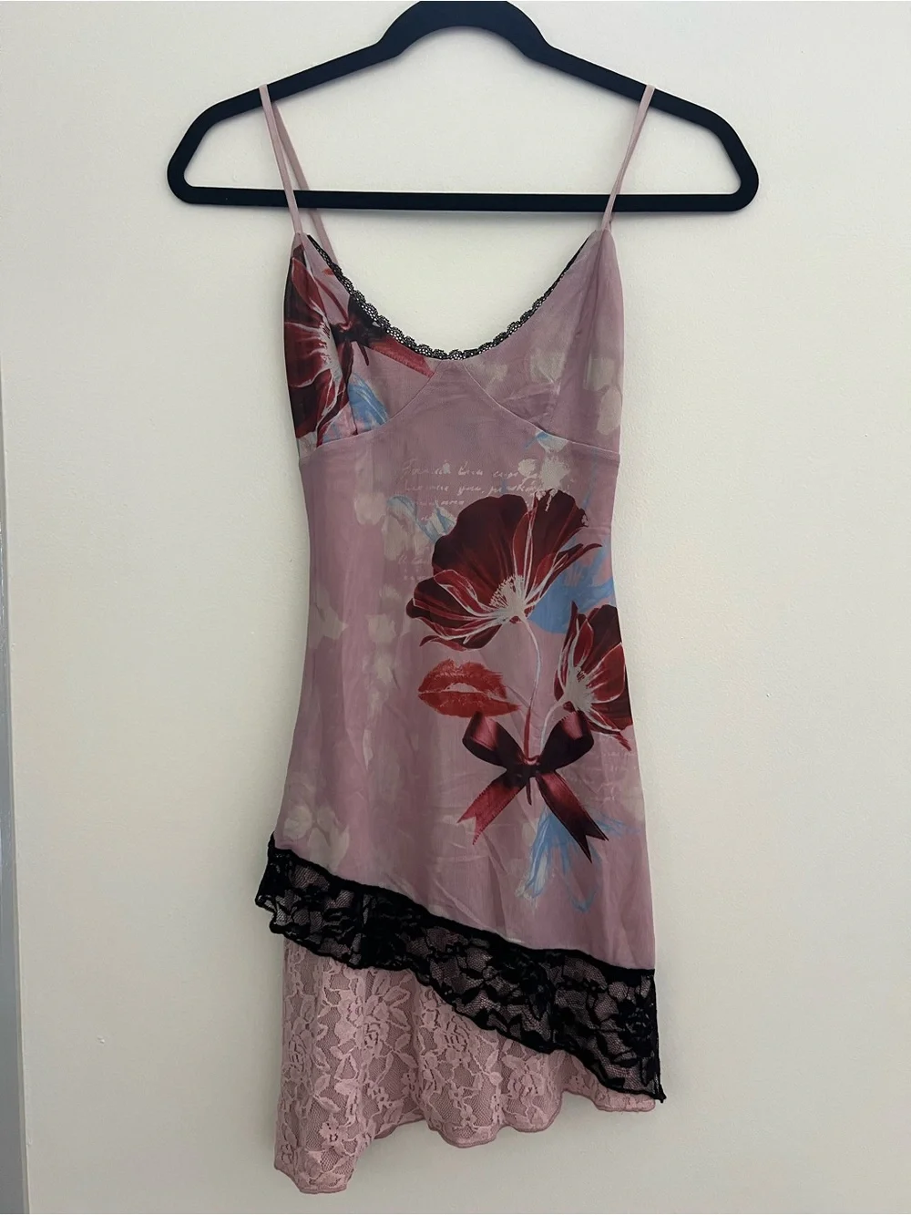 Tiger Mist Pink Floral Mesh Lace Asymmetrical Slip Dress XXS